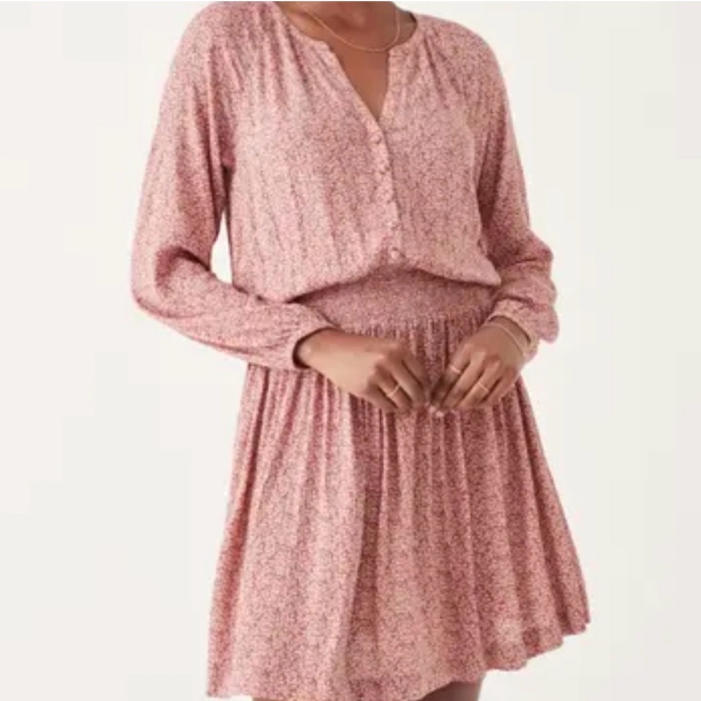 Faherty Montara Leaf Batik Long Sleeve Dress XL